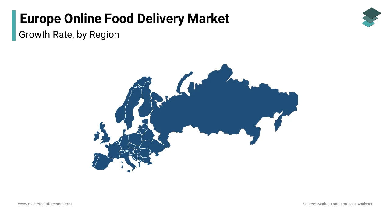 In 2024, the UK holds the largest share of the online food delivery market in Europe, accounting for approximately 34.7%.
